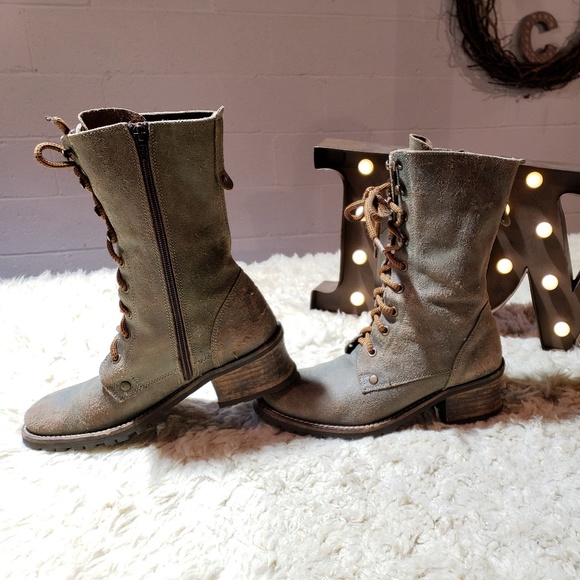 Jeffrey Campbell Military Combat Boots Tan Suede - Picture 4 of 8